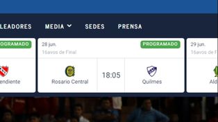 La web de Copa Argentina informaba en la tarde del miércoles del partido Central-Quilmes. Pero a esa hora, ya estaba suspendido.