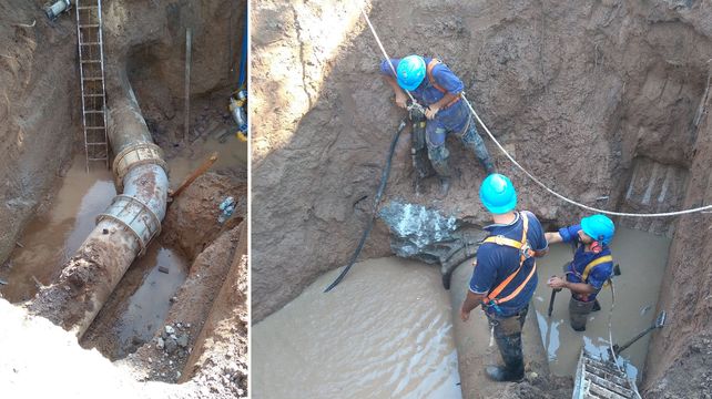 Los trabajos realizados por Aguas Santafesinas en la reparación de una cañería primaria de la red de distribución en Av. Blas Parera y Millán Medina