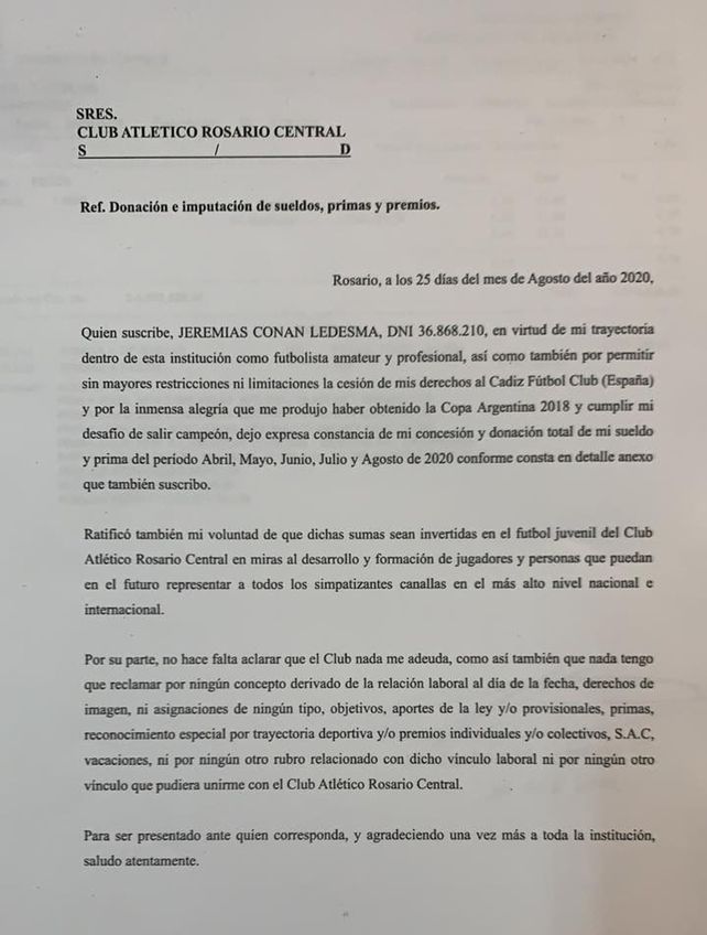 Ledesma dio una cabal muestra de amor por Central