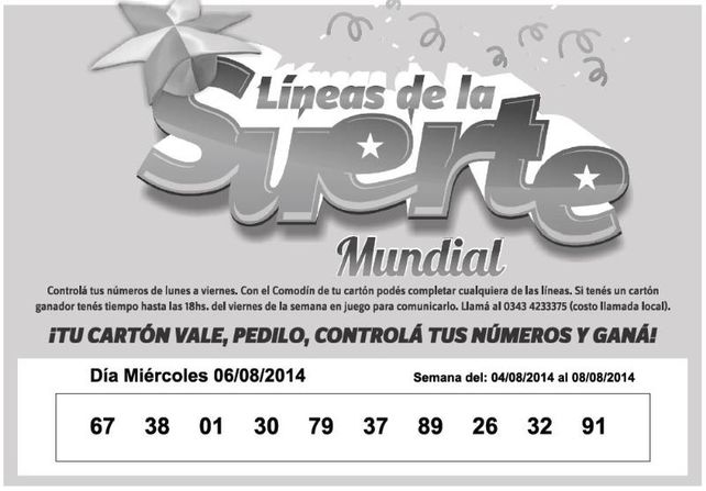 Números que corresponden al MIÉRCOLES 06 de AGOSTO de 2014.