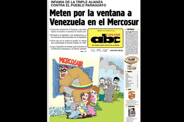 La polémica portada de diario paraguayo sobre la entrada de Venezuela al Mercosur