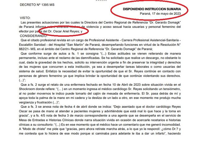 Testimonios del expediente dan cuenta de episodios reiterados que generaron incomodidad y temor en las pacientes” por parte del médico del hospital San Martín