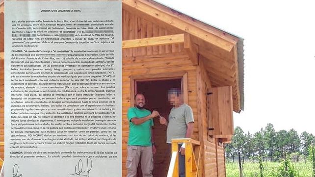 Emanuel Meglio -en la foto- entregando la llave de una de las viviendas: en Paraná se tramita una denuncia penal en su contra.