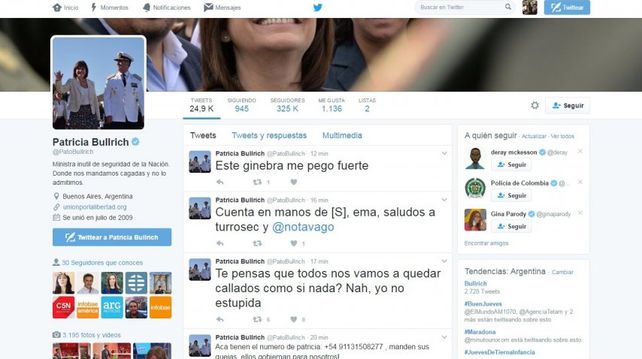 Detuvieron a dos personas por hackear el mail y Twitter de Patricia Bullrich
