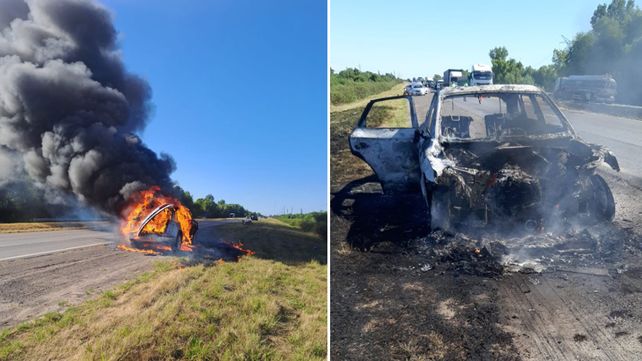 Por motivos que se peritan un automóvil Audi Q5 tomó fuego en el kilómetro 117 de la ruta nacional 12