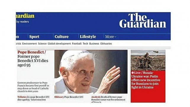 La muerte de Benedicto XVI fue tapa en todos los portales internacionales.