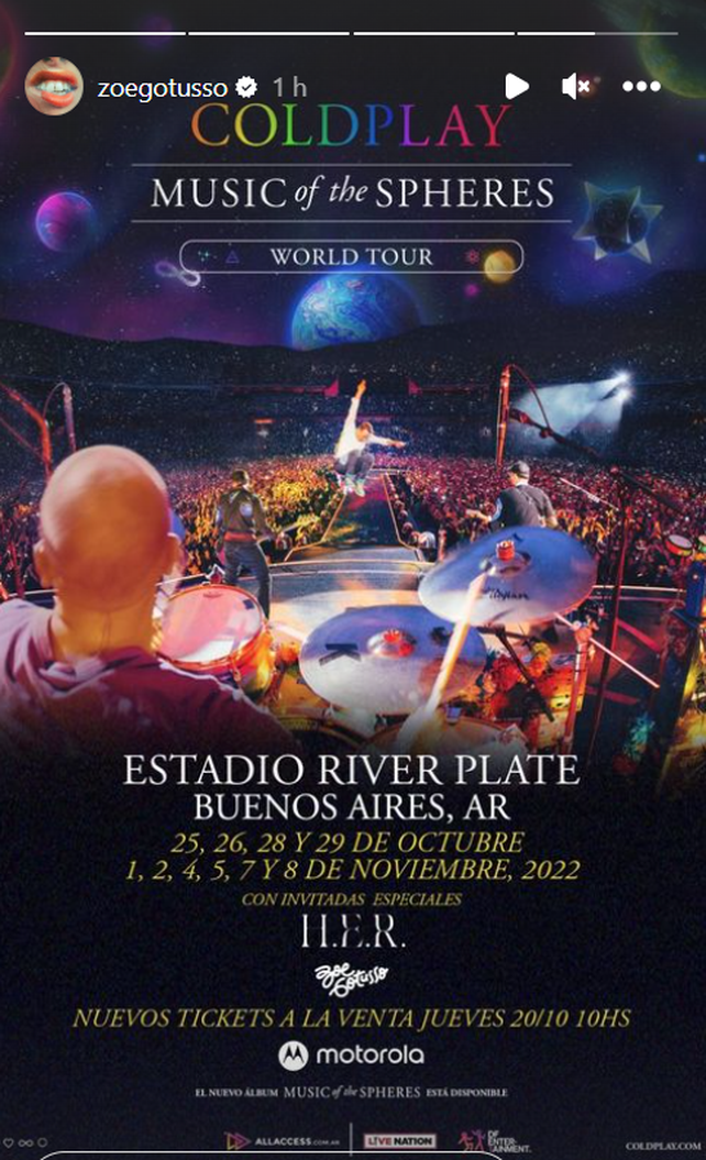 Zoe Gotusso telonera confirmada para Coldplay