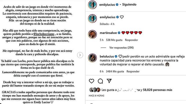 Hotel de los famosos: el pedido de disculpas de Emily Lucius a Locho Loccisano