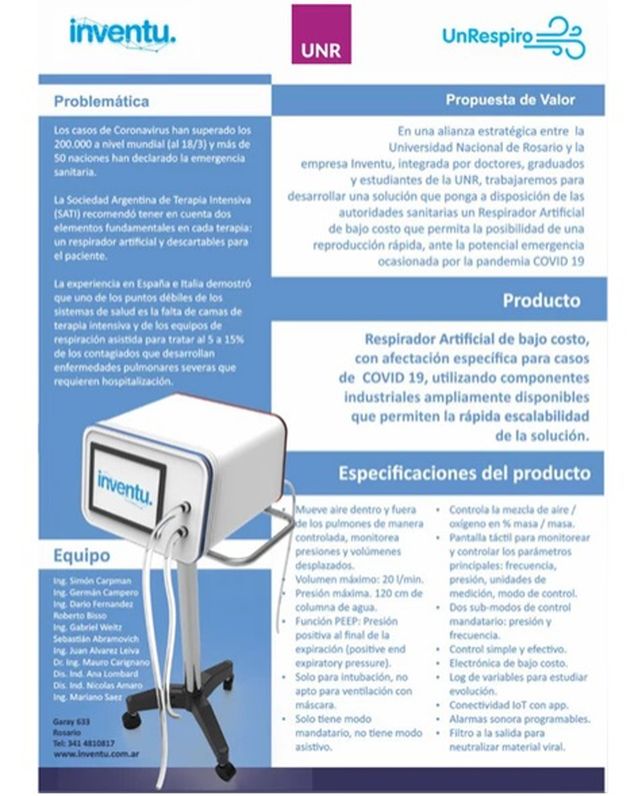 En Rosario preparan un prototipo de respirador para la Covid-19