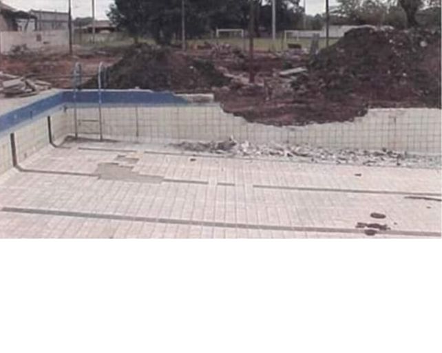 La pileta del club fue destruida por la empresa Petrobrás