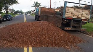 Un camión perdió la carga completa de canto rodado en avenida Zanni&nbsp;