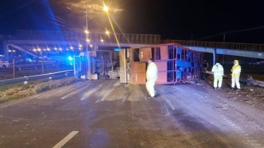 Volcó un camión con vacas en Circunvalación y detuvieron a cinco personas por robo