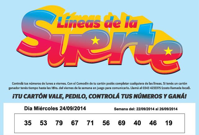 Números que corresponden al MIÉRCOLES 24 de SEPTIEMBRE de 2014.