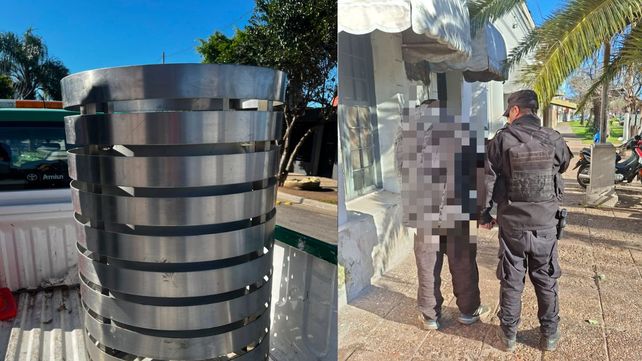 Atraparon a un ladrón que robó un cesto de acero inoxidable de la remodelada avenida Aristóbulo del Valle