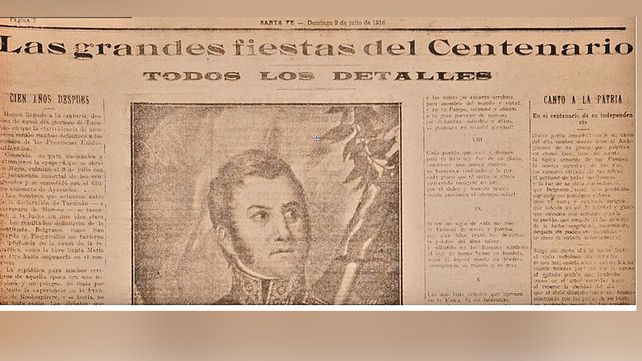 El titular central del 9 de julio de 1916 en las páginas del diario Santa Fe.