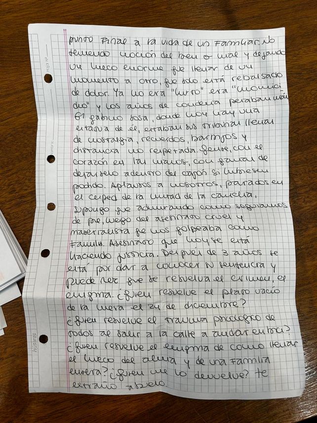 La nieta del Trinche Carlovich leyó una emotiva carta