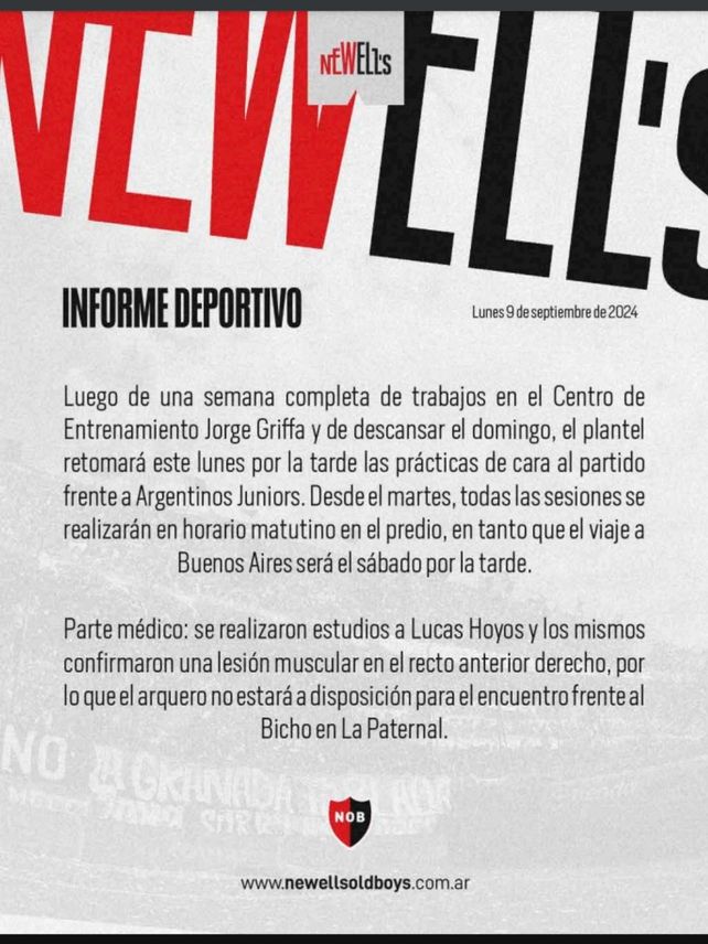 Newells: Lucas Hoyos se lesionó y quedó descartado para el partido ante Argentinos