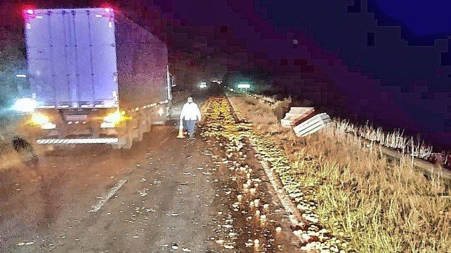 Debieron trabajar para retirar la fruta que se esparció en la traza de la Autovía 14.