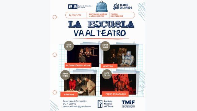 La escuela va al teatro: propuestas artístico-pedagógicas en octubre en Paraná