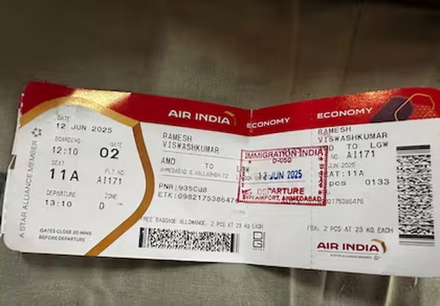 La tarjeta de embarque del asiento que le salvó la vida a Vishwash Kumar Ramesh