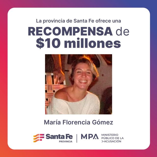 Millonaria recompensa para quien aporte datos que permitan encontrar al femicida de María Florencia Gómez