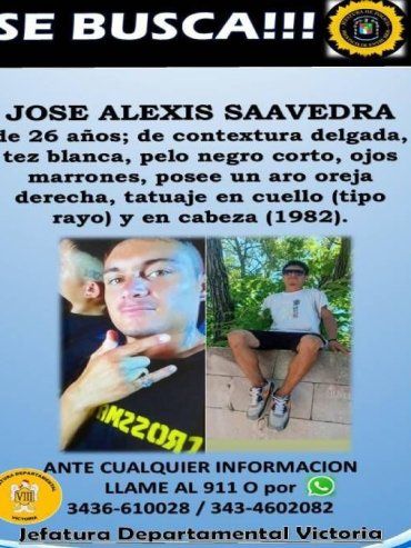 Buscan a un joven desaparecido desde hace casi una semana en Victoria