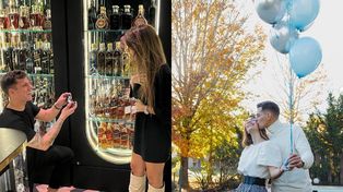 Gaspar Servio en pleno pedido de matrimonio a su novia y el anuncio de que serán padres.