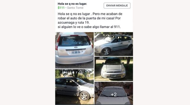 El robo del auto fue dado a conocer por su dueño un rato antes en las redes sociales.