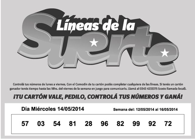 Números que corresponden al MIÉRCOLES 14 de MAYO.