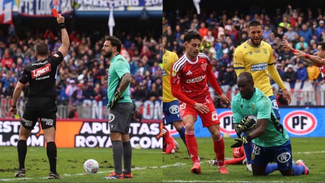 El árbitro Diego Flores le muestra la roja a Fatura Broun. El delantero Cecilio Waterman ocupó el arco ante la falta de cambios.&nbsp;