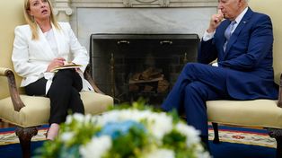 Giorgia Meloni y Joe Biden, presidente de Estados Unidos, la semana pasada cuando la primera ministra lo visitó en la Casa Blanca.&nbsp;