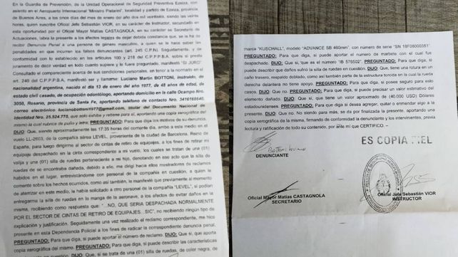 La denuncia ante la Policía Aeroportuaria