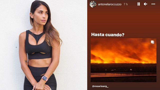 La rosarina Antonela Roccuzzo publicó dos historias de Instagram con imágenes del fuego que arrasa el humedal del delta de Paraná