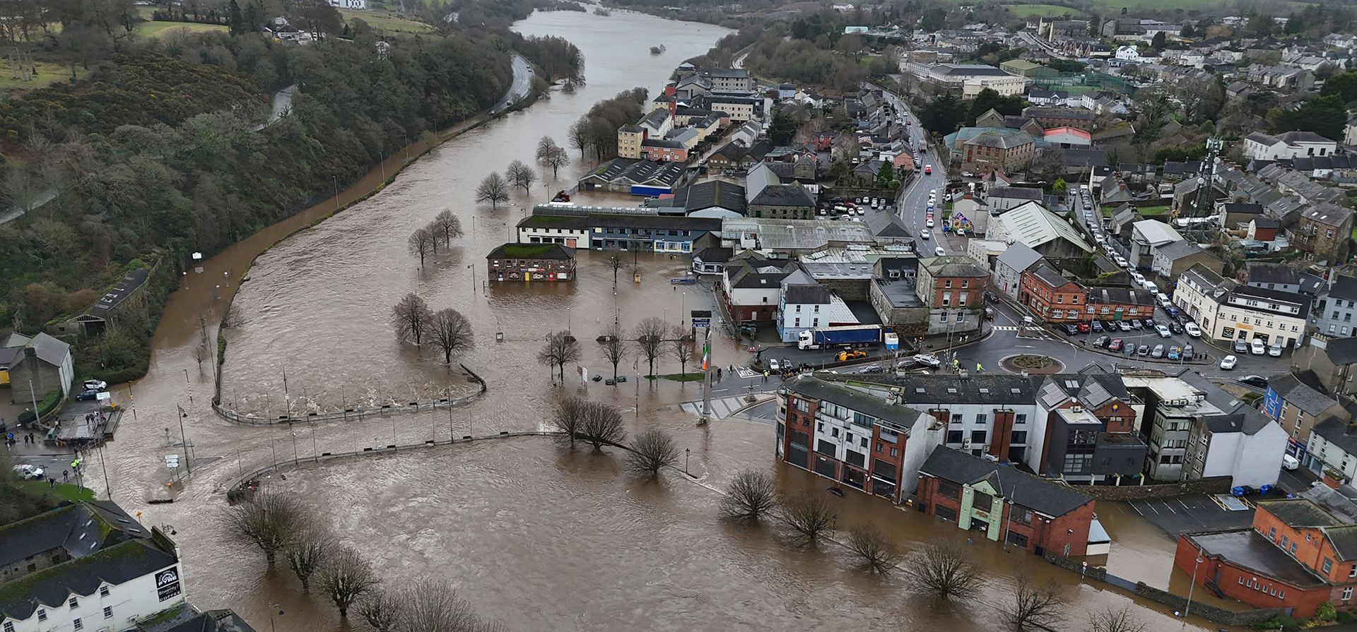 El río Slaney se desborda en Enniscorthy, condado de Wexford, Irlanda, el martes 27 de enero de 2026. (Niall Carson/PA vía AP) El río Slaney se desborda en Enniscorthy, condado de Wexford, Irlanda, el martes 27 de enero de 2026. (Niall Carson/PA vía AP)