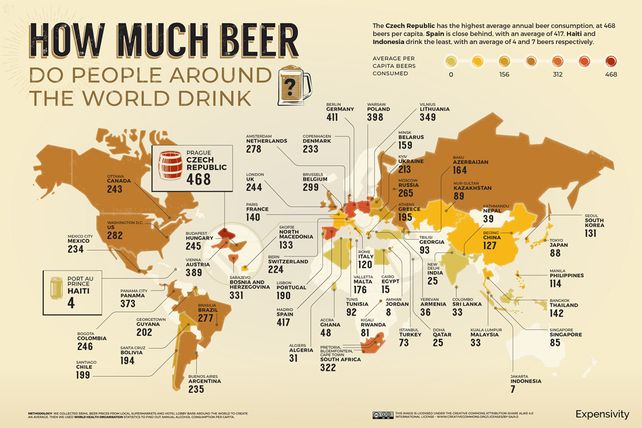 Un mapa revela cuáles son los países que toman más cerveza en el mundo