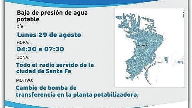 ASSA. Por tareas de mantenimiento estará afectado el suministro de agua potable en la ciudad.&nbsp;
