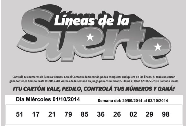 Números que corresponden al MIÉRCOLES 1 de Octubre de 2014.