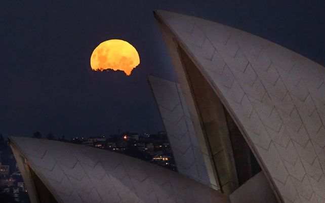 La Súper Lunarosa sale detrás de las velas de la ópera de Sidney