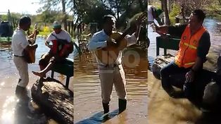 Con guitarra y acordeón, así reciben la ayuda en el inundado norte santafesino