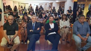 Parte de la dirigencia, en el salón Centenario.