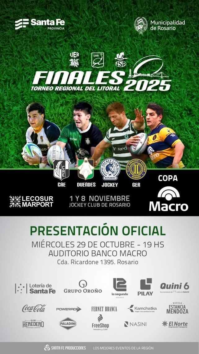 El Torneo Regional del Litoral de rugby presenta las finales que se jugarán en el Jockey Club