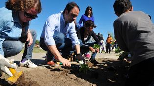 Vecinos de Coronel Dorrego esperaron la primavera plantando flores