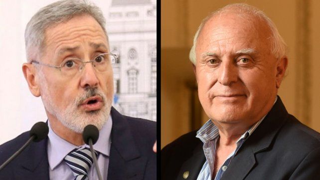 El ministro de Seguridad, Marcelo Sain, y el exgobernador de Santa Fe y actual titular de la Cámara de Diputados, Miguel Lifschitz.