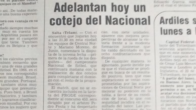 El anuncio del partido entre Central Norte y Mariano Moreno, en la edición del 2 de junio de 1982 del diario La Capital.