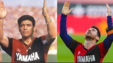 Maradona y Messi, dos astros unidos por la rojinegra. Maradona y Messi, dos astros unidos por la rojinegra.