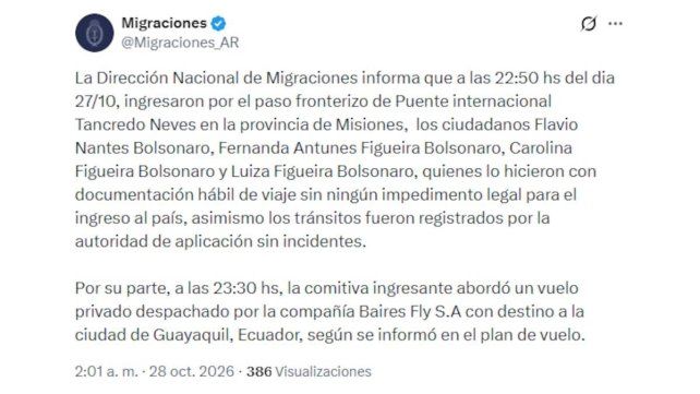 Flávio Bolsonaro aterrizó en el aeropuerto de Miami-Opa Locka procedente de Argentina