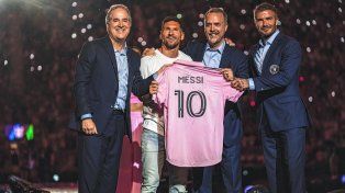 Lionel Messi en su presentación en Inter Miami.