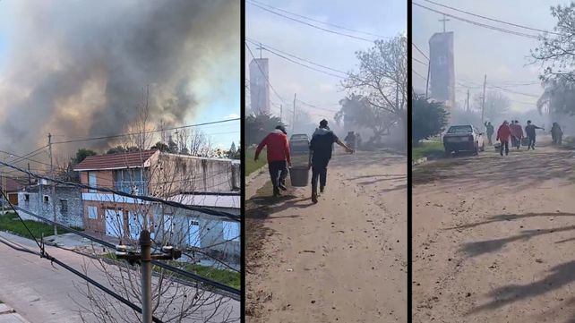 Tensión en San Pantaleón por una quema de pastizales: vecinos usaron baldes para frenar el avance del fuego
