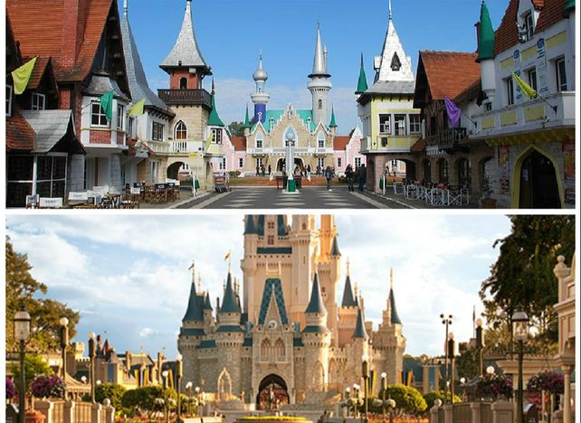 Comparación entre la República de los niños, parte superior de la foto, y Disneylandia, parte inferior de la foto