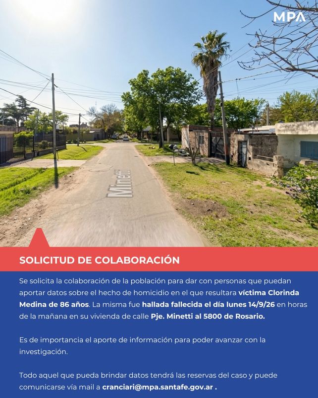 Piden colaboración para esclarecer el brutal crimen de una mujer en barrio Ludueña